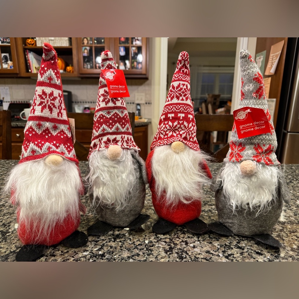 4 NWT Holiday Gnomes Lot Red and Gray by Christmas House
